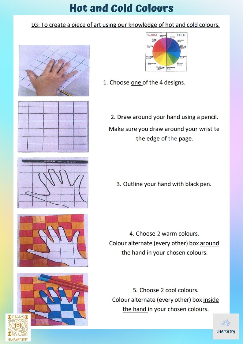 Illusion Hand Art Worksheet: Hot and Cold Colors (PDF Pattern) - Etsy