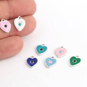 Rhodium Plated Enamel Heart Charms, Tiny Heart Jewelry, Rhodium Plated Enamel Heart Pendant, Heart Earring Charms, 1Pcs, (11x14mm), SLV-467