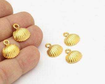 24k Gold Oyster Charms,Shell Pendant with 24k Shine Gold Plated Rim, Natural Seashell  Gold Charm, Mussel Necklace, 2 pcs,(16x17mm)ALT-33