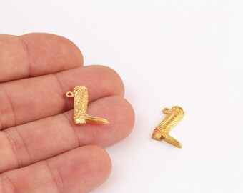 Gold Plated Cowboy Boot Charm: Western Jewelry Pendant (18x18mm), ALT-1459