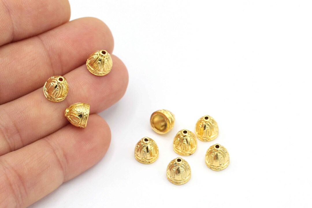 24k Gold Plated Gold End Cap, Gold Beads Cap, Cord End Caps, Tassel Caps, Rustic End Cap