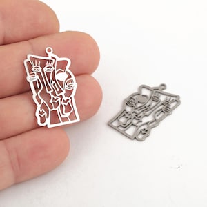 Stainless Steel Abstract Face Charm, Laser Cut Face Pendant, Picasso Inspired Pendant, Modern Art Jewelry Component, Steel Findings,LZ-266-1
