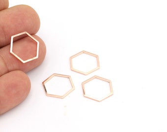 Hexagon Charms, Rose Gold Plated Hexagon Connector Pendant, Rose Gold Plated Jewelry, Hexagon Pendant Links, (16mm),10 pcs, ROS-257