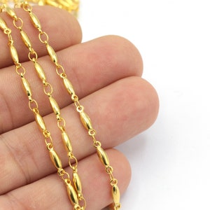 24k Shiny Gold Bar Chain, Soldered Chain, Choker Chain, Bulk Chain, Foot Chains, (2.5x11mm), ZNC-106
