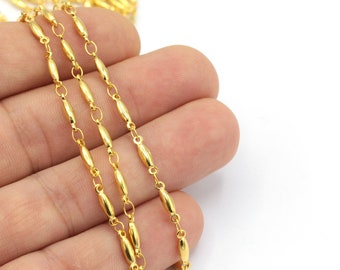 24k Shiny Gold Bar Chain, Soldered Chain, Choker Chain, Bulk Chain, Foot Chains, (2.5x11mm), ZNC-106