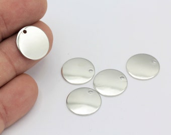 16mm Silver Plated Round Charms, Coins Jewelry, Circle Charms, Silver Plated Round Disc , Circle Connector, 5 Pcs, SLV-302