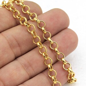 24k Shiny Gold Plated Round Linked Chains, Gold Rolo Chains, Necklace Chain, 3.3 feet(6mm) ZNC-90