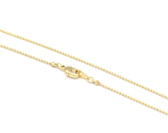 Cadena de collar delicada, cadenas de bolas chapadas en oro brillante de 24 k, cadenas soldadas, cadenas terminadas, 15''-16''-17''-18''-20''-22''-25''(1mm),ZNC-238