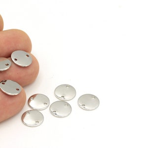 12 mm Two Holes Disc Silver Plated Disc, Stamped Disc, Coins, , Stamp, Stamping Tag 10 pcs   SLV-87