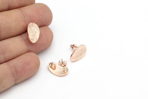 Rose Gold Plated Textured Oval Earrings, Textured Dangling