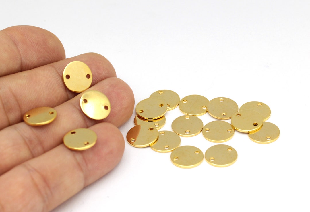 12 Mm Gold Disc,24k Shiny Gold Disc, Stamped Disc, Coins, Two Holes ...