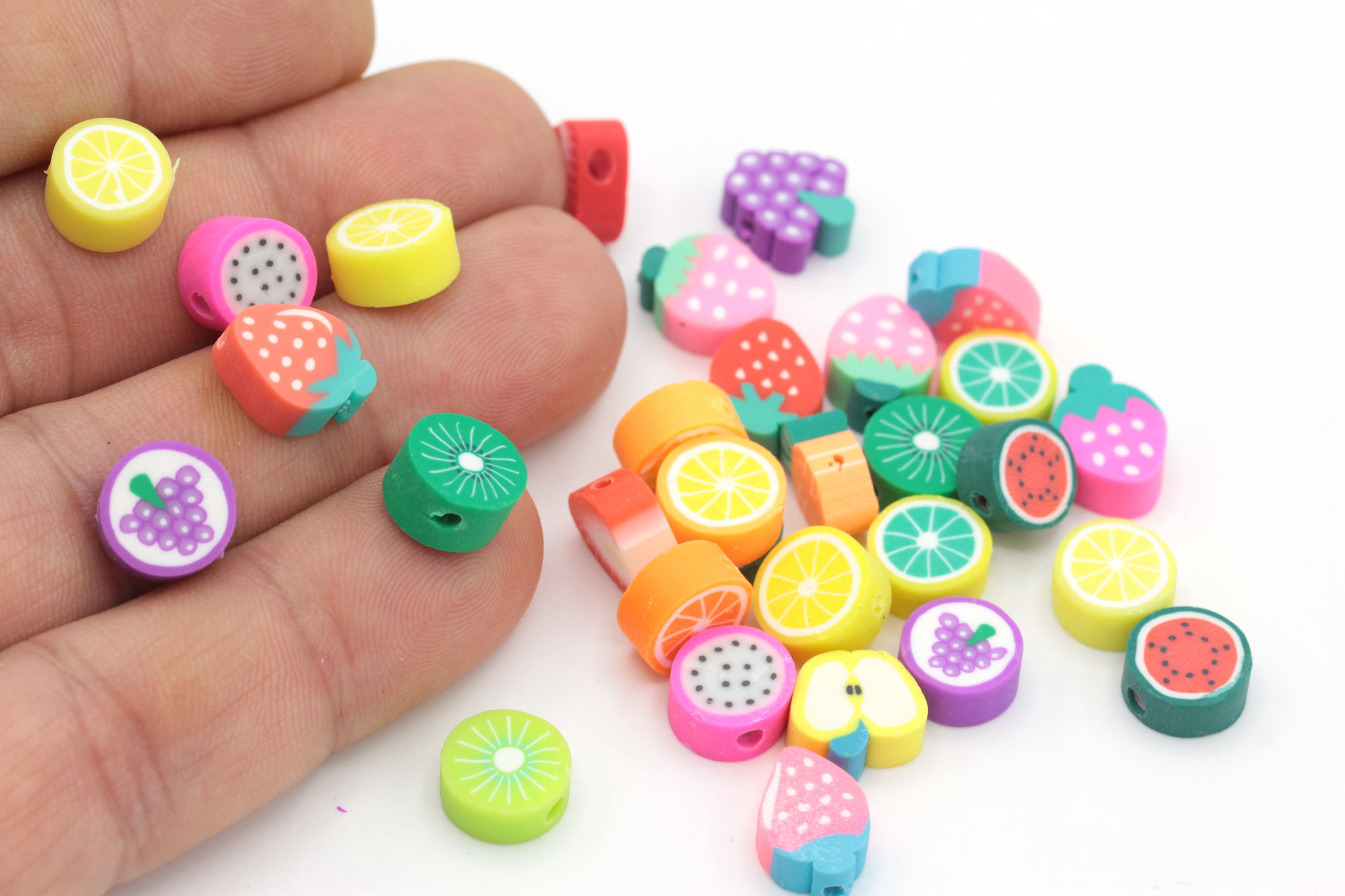 10 Pcs Fruit Polymer Fimo Clay Beads Mix Fruit Fimo Beads Etsy
