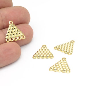24k Gold Plated Triangle Connector, Patterned Triangle Earrings, Gold Plated Triangle Necklace Connector 18mm, 5Pcs, ALT-1200