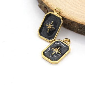 24k Shiny Gold Plated Black Enamel North Star Charms, North Star Pendant, Polar Star Necklace, Frame North Star Jewelry, 1Pcs, ALT-512