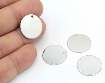 20mm Silver Plated Brass Round Disc , 1 Hole Round Disc ,Silver Brass Charms ,1 Hole Stamp,Personalized Disc,Coins , 2 pcs SLV-390