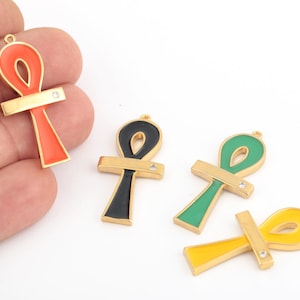 24k Gold Plated Enamel Ankh Charms, Ankh Necklace,  Ancient Egyptian Symbol Jewelry, CZ Life Charm, Ankh Jewelry, 18x39mm, 1Pcs, ZRC-512