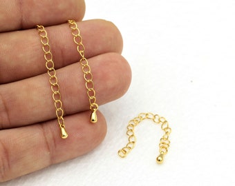 Cadena de extensor chapada en oro de 24k, cadena extander de collar, cadenas de extensión terminadas, suministro de joyería, pulsera ajustable, 3 piezas, (5 cm) ALT-288
