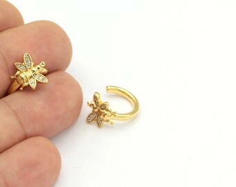 24k Shiny Gold Butterfly Ear Cuff, Butterfly Ear Cuff, Zircon Ear Cuff, Thick Ear Cuff,Cartilage Earrings,Gold Ear Cuff,1Pcs(17mm), KP-227