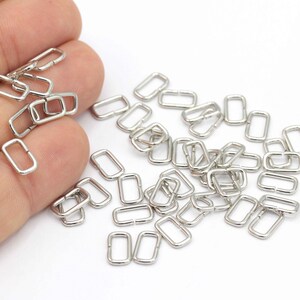 Anillos angulares plateados, anillos de salto rectángulo, anillos de salto abierto, anillos de salto de latón, proveedor de joyas, 12pcs, (6x10mm) SLV-350