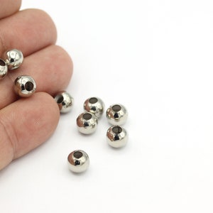 8mm Rhodium Plated Beads, Spacer Beads, Hollow Beads, Tiny Beads, Bracelet Beads, Ball Beads, Rhodium Plated Findings, 25 Pcs, SLV-398