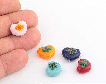 14x16mm Hand Made Murano Glass Heart Beads, Murano Heart Beads, Heart Murano Glass Charms, Murano Glass Findings, 1 Pcs, GEM-289