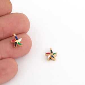 24k Vergoldete Emaille Seestern Charms, Kleine Seestern Halskette, Emaille Seestern Anhänger, Seestern Ohrringe, 1 Stk, (9x12mm) ALT-829