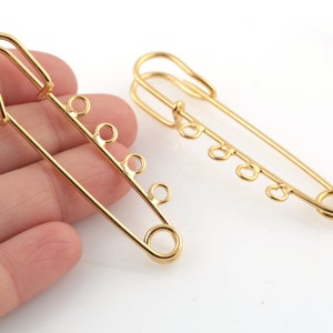 24k Gold Plated Safety Pin Charms, Safety Pin Pendat, Safety Pin Jewelry, Multi Hole Safety Pin Connectors, 14x63mm, 1 Pcs, ALT-1172