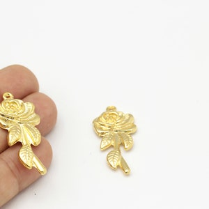 Flower Pendant With 1 Loop,Earring Findings, Necklace Pendant ,24k Shine Gold Plated Flower Pendant, 1 pcs,(20x44 mm)  ALT-6