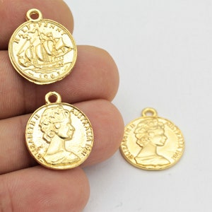 1 pcs,(19x23mm)24k Gold Plated Australia Money Charms , Australia Money Coins , Money Medallion  ALT-112