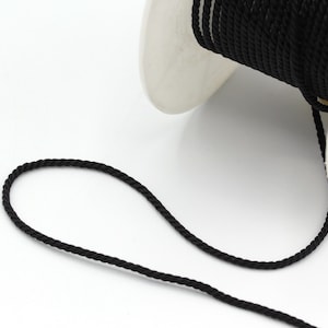 Black Cotton Rope , Cotton Cord, Macreme Cord, Twisted Cord for Upholstery, Colored Ropes, Wholesale, Jewelry cords, 2mm, (2 Meters),TSS-14