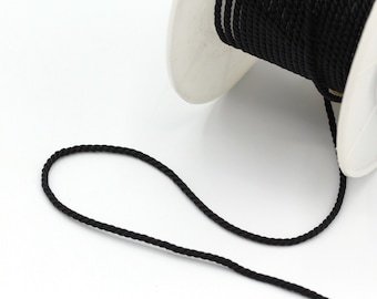 Black Cotton Rope , Cotton Cord, Macreme Cord, Twisted Cord for Upholstery, Colored Ropes, Wholesale, Jewelry cords, 2mm, (2 Meters),TSS-14