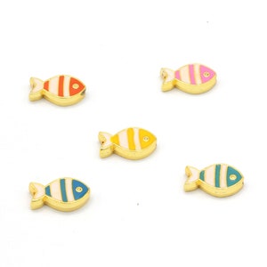 24k Gold Plated Enamel Fish Beads, Enamel Tiny Animal Beads, Gold Plated Fish Connector, Spacer Beads, Bracelet Beads,1pcs, 10x16mm, ALT-864
