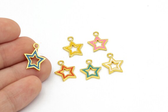 14x18mm 24K Shiny Gold Plated Enamel Star Charms, Necklace Charms