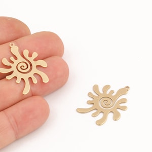Raw Brass Sun Spiral Charm, Tribal Sun Pendant, Ethnic Sun Spiral Charm, Celestial Jewelry, Sun SymbolCharm, Necklace Pendant, HM-662