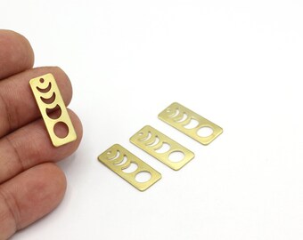 Raw Brass Moon Phase Bar Charms, Moon Phase Crescent Pendant, Rectangle Earring Charm, Jewelry Making, 3Pcs (10x25mm), HM-469