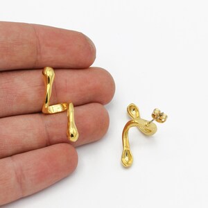 24k Gold Plated Loop Earring, Cartilage Stud Earrings, Wireless Headphone Earrings, Jewelry Supplier, DIY Jewelry, 1 Pair, 12x40mm, KP-462