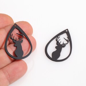Black Plated Reindeer Charm, Hunting Theme Charm for Necklace, Animal Jewelry, Deer Silhouette Christmas Jewelry Supplies, LZ-728-2