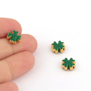 24k Gold Plated Clover Charms, Enamel Clover Beads, Flower Beads, Clover Spacer Beads, Four Leaf Bead, Bracelet Findings,10mm,1Pcs, ALT-1017