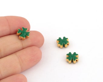 24k Gold Plated Clover Charms, Enamel Clover Beads, Flower Beads, Clover Spacer Beads, Four Leaf Bead, Bracelet Findings,10mm,1Pcs, ALT-1017