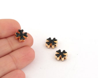 24k Gold Plated Clover Charms, Enamel Clover Beads, Flower Beads, Clover Spacer Beads, Four Leaf Bead, Bracelet Findings,10mm,1Pcs, ALT-1020