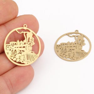 Raw Brass Train Pendant, Train Themed Brass Jewelry Piece, Railway Steam Engine Pendant,  Railroad Jewelry Finding, Jewelry Making, LZ-504-1