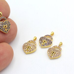 24k Gold Plated Lock Heart Jewelry, Heart Pendant, CZ Heart Charm, Heart Bracelet, Lock Heart jewelry, 1pcs(11x17mm), ZRC-452