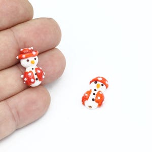 Christmas Snowman Beads, Murano Glass Snowman Beads, Handmade Christmas Mushroom Beads for Jewelry, Beads for Festive DIY Jewelry, GEM-406