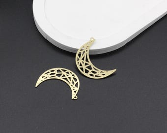 Raw Brass Crescent Moon Pendant, Crescent Moon Brass Charm, Laser Cut Moon Pendant, Celestial Jewelry,  DIY Jewelry Making, 22x35mm, LZ-78-1