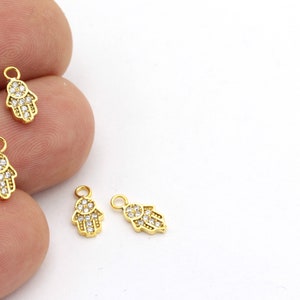 1pcs(5.5x11mm)24k Gold Plated Hamsa, Bracelet Connector, CZ Hamsa Charms, Micro Pave Hamsa, CZ Charms   ZRC-218