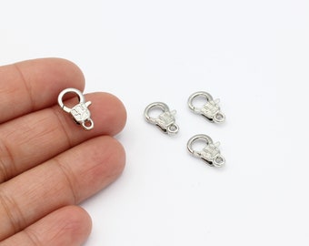 Rhodium Plated Claw Clasp, Lobster Clasp, Round Spring Clasps, Caw Clasp, Spring Clasp, Necklace End, 14x22mm, 1Pcs, SLV-486