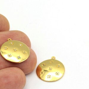 1pcs(19x21mm)24k Gold Plated Plated Pave Round ,Round Charms, Pendant Charms, Cubic Zirconia Round, Necklace Charms,Gold Plated Pave ZRC-108