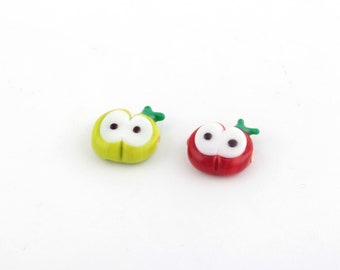 13x15mm Hand Made Murano Glass Apple Beads, Murano Fruit Beads, Apple Murano Glass Charms, Murano Glass Findings, 1 Pcs, GEM-288
