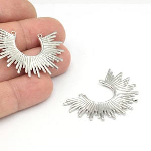 Rhodium Plated Sun Charms, Half Sun Connector, Rhodium Plated Half Sun Pendant, Sun Jewelry, Necklace Findings, 1Pcs, 31x44mm, SLV-119