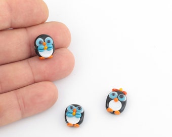 12x15mm Hand Made Murano Glass Penguin  Beads, Murano Animal Beads, Penguin Murano Glass Charms, Murano Glass Findings, 1 Pcs, GEM-239